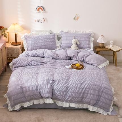 慕澄 2022新款公主风泡泡纱花边四件套 优雅紫