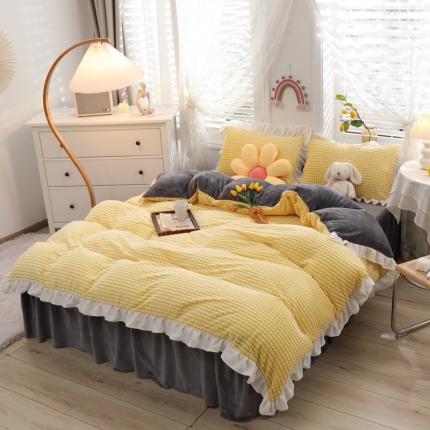 慕澄 2022新款牛奶绒剪花荷叶边四件套实拍图 满天星