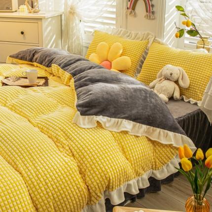 慕澄 2022牛奶绒剪花绒荷叶边四件套暖光效果图 满天星