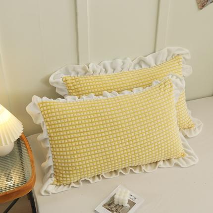 91家纺网 家纺一手货源 找家纺 慕澄 2022新款牛奶绒花边枕套48*74一对 满天星