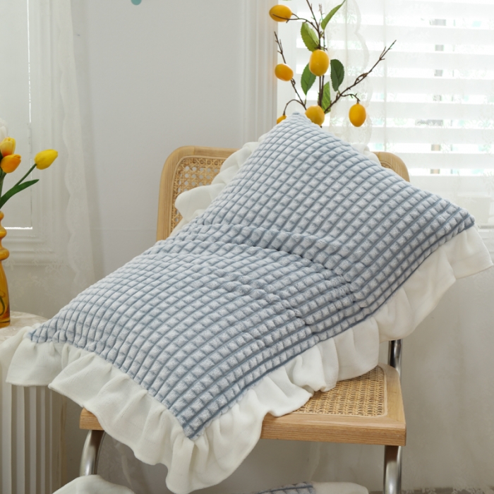 91家纺网 家纺一手货源 找家纺 慕澄 2022新款牛奶绒花边枕套48*74一对 可可蓝