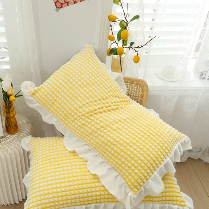 91家纺网 家纺一手货源 找家纺 慕澄 2022新款牛奶绒花边枕套48*74一对 满天星