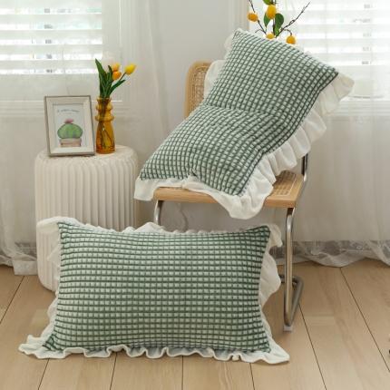 慕澄 2022新款牛奶绒花边枕套48*74一对 奶茶绿