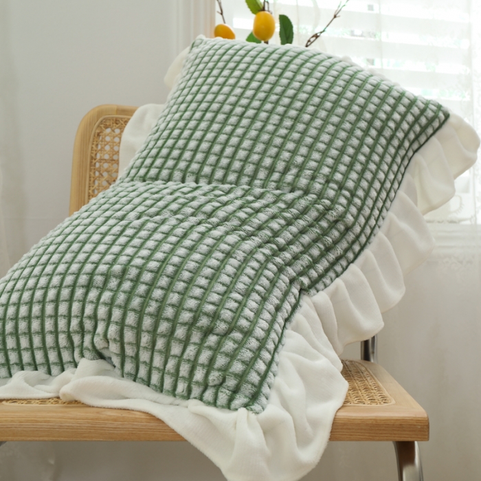 91家纺网 家纺一手货源 找家纺 慕澄 2022新款牛奶绒花边枕套48*74一对 奶茶绿