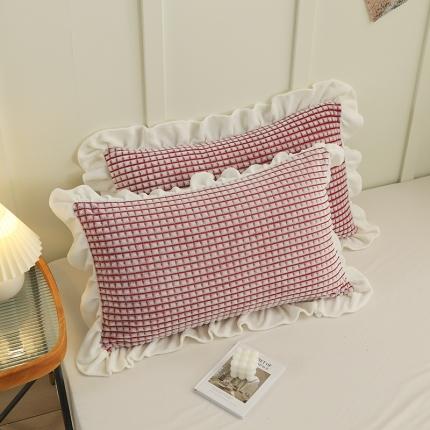 慕澄 2022新款牛奶绒花边枕套48*74一对 桃桃红