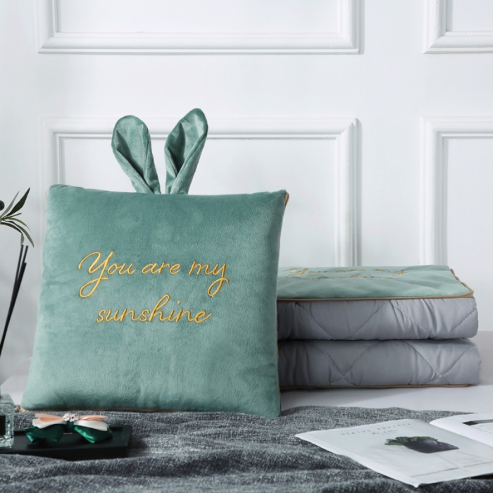 91家纺网 家纺一手货源 找家纺 慕澄 2022新款兔兔网红抱枕被 兔兔-松石绿