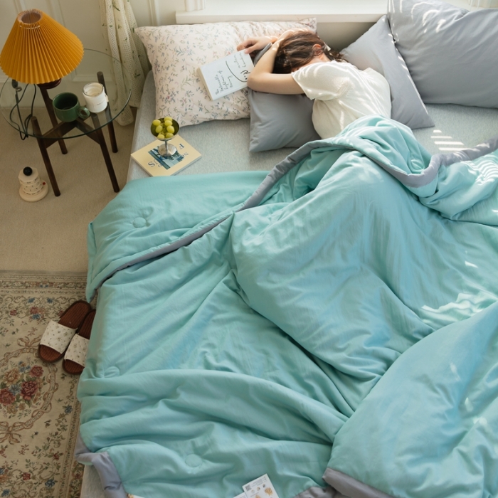 91家纺网 家纺一手货源 找家纺 森林人 2022新款水洗棉大豆纤维夏凉被 薄荷绿