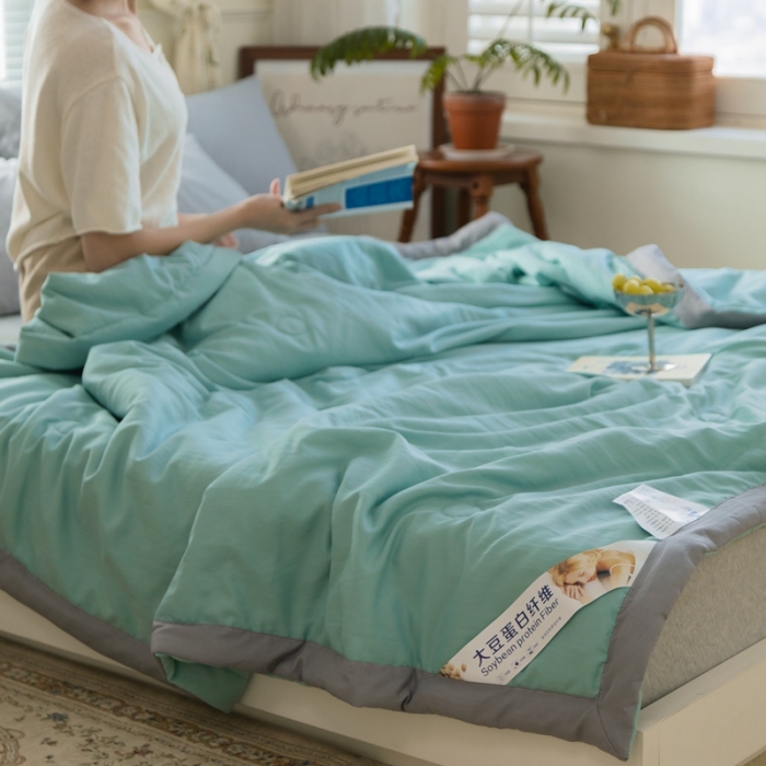 91家纺网 家纺一手货源 找家纺 森林人 2022新款水洗棉大豆纤维夏凉被 薄荷绿