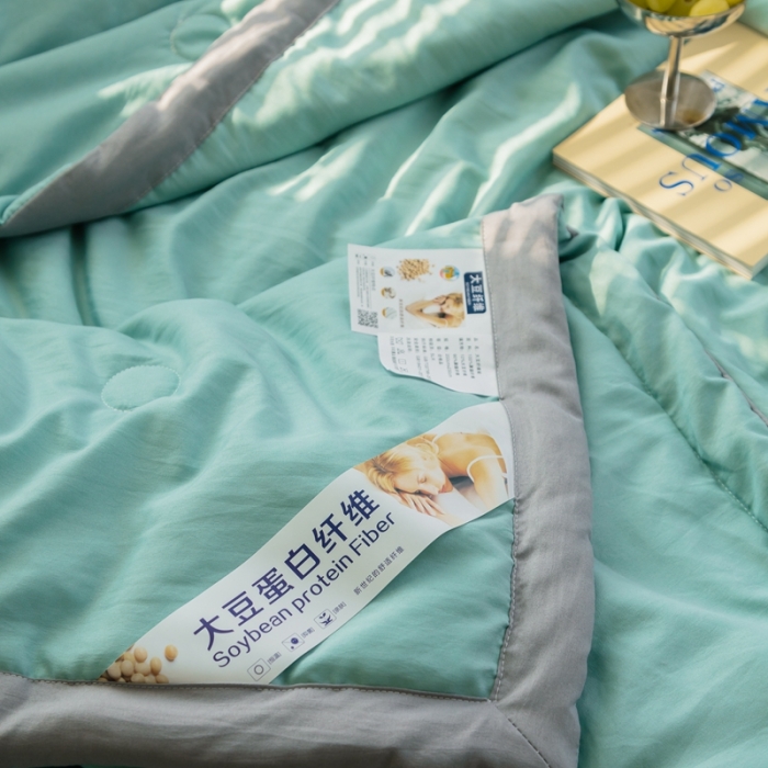91家纺网 家纺一手货源 找家纺 森林人 2022新款水洗棉大豆纤维夏凉被 薄荷绿