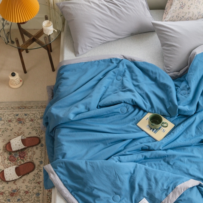 91家纺网 家纺一手货源 找家纺 森林人 2022新款水洗棉大豆纤维夏凉被 宾利蓝