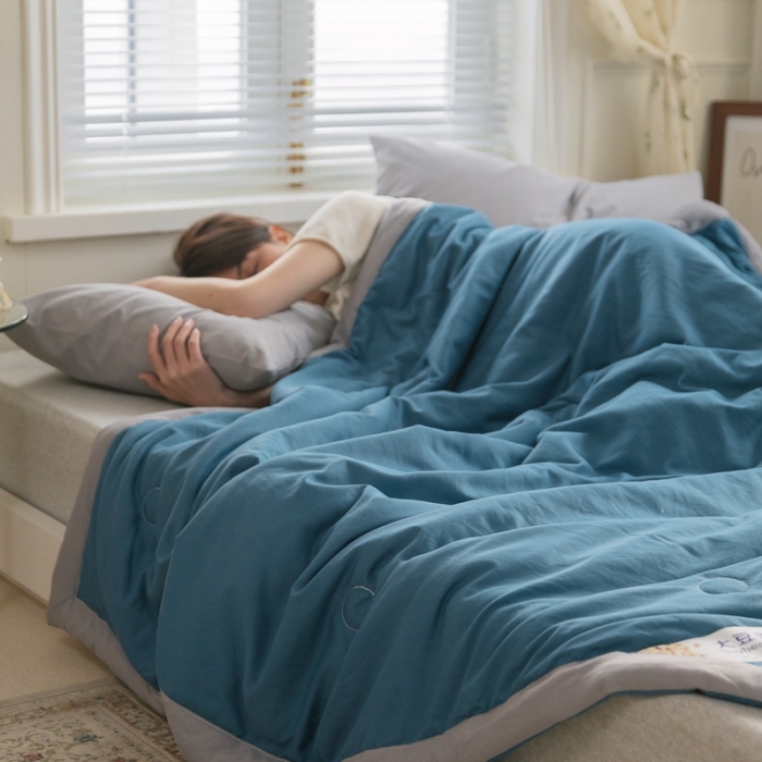 91家纺网 家纺一手货源 找家纺 森林人 2022新款水洗棉大豆纤维夏凉被 宾利蓝