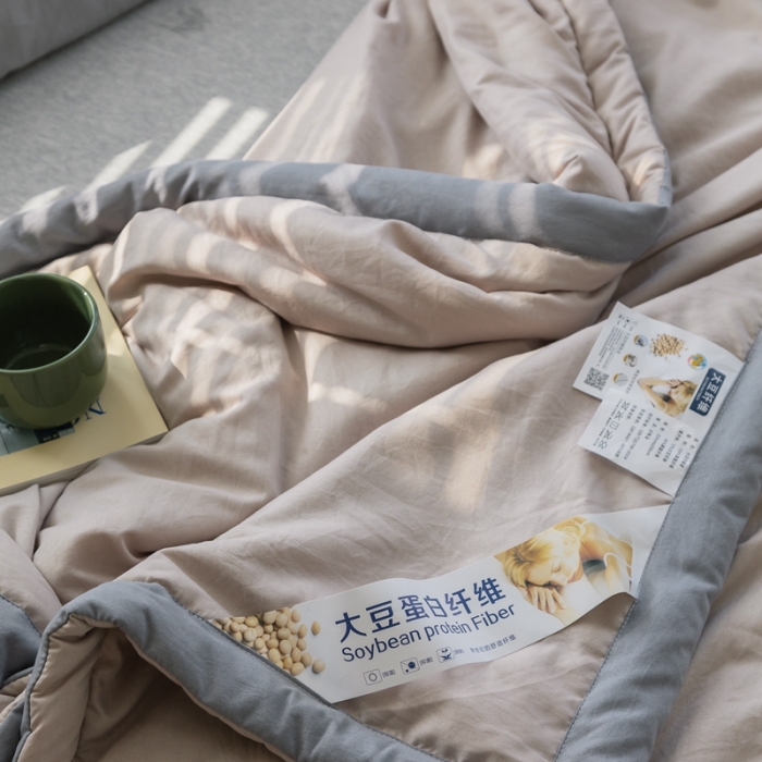 91家纺网 家纺一手货源 找家纺 森林人 2022新款水洗棉大豆纤维夏凉被 卡其
