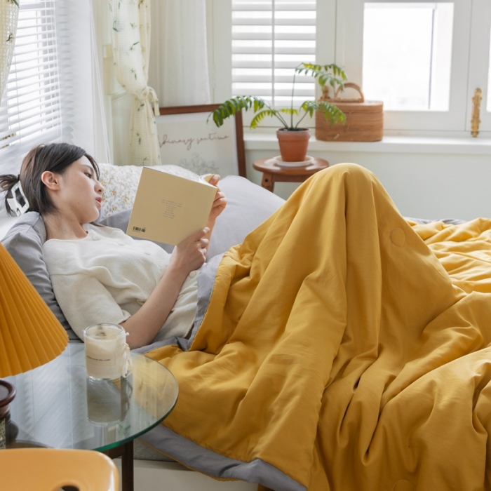 91家纺网 家纺一手货源 找家纺 森林人 2022新款水洗棉大豆纤维夏凉被 柠檬黄