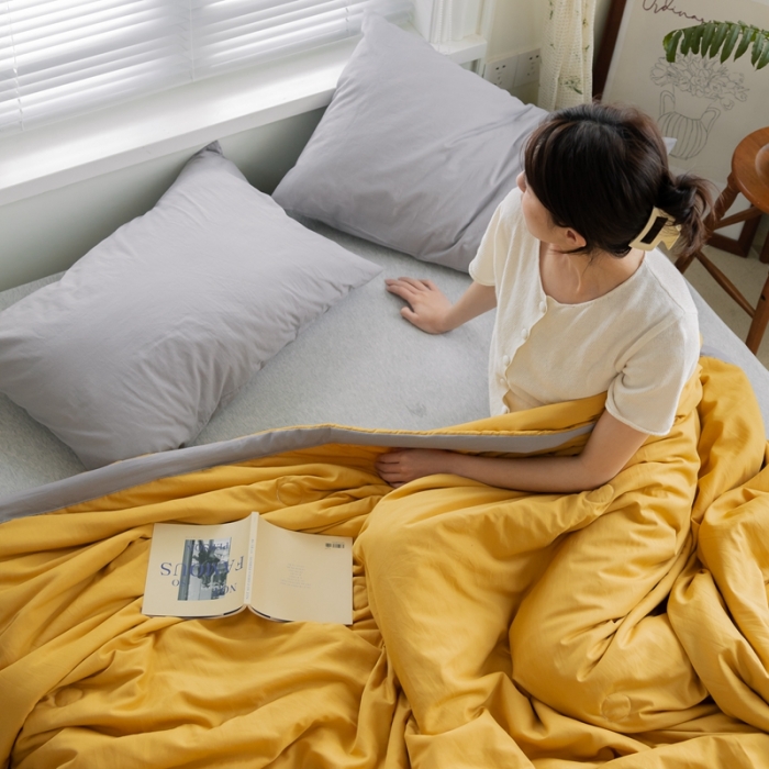 91家纺网 家纺一手货源 找家纺 森林人 2022新款水洗棉大豆纤维夏凉被 柠檬黄