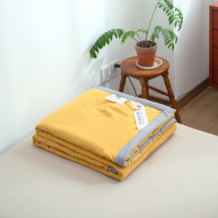 91家纺网 家纺一手货源 找家纺 森林人 2022新款水洗棉大豆纤维夏凉被 柠檬黄
