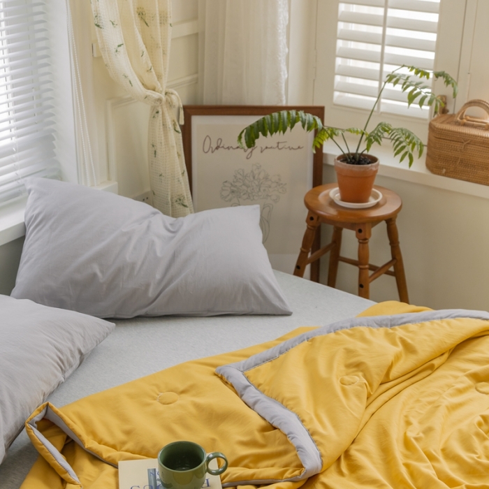 91家纺网 家纺一手货源 找家纺 森林人 2022新款水洗棉大豆纤维夏凉被 柠檬黄