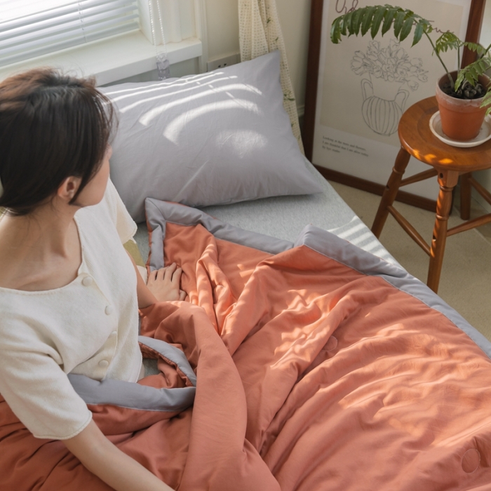 91家纺网 家纺一手货源 找家纺 森林人 2022新款水洗棉大豆纤维夏凉被 暖豆沙