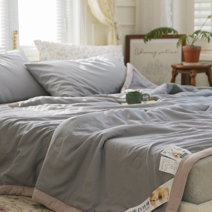 91家纺网 家纺一手货源 找家纺 森林人 2022新款水洗棉大豆纤维夏凉被 绅士灰