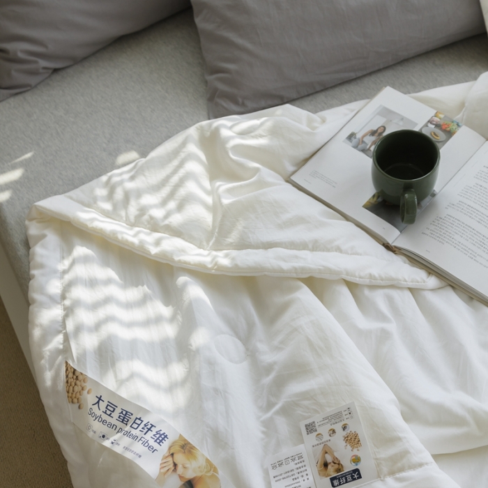 91家纺网 家纺一手货源 找家纺 森林人 2022新款水洗棉大豆纤维夏凉被 珍珠白