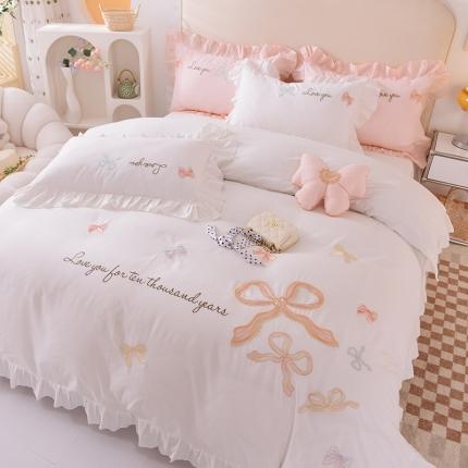 91家纺网 家纺一手货源 找家纺 迪欧芙新款纯棉全棉喷气13372公主风四件套妮可-奶油白