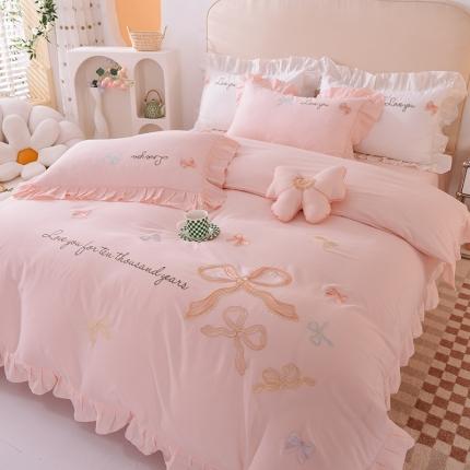 91家纺网 家纺一手货源 找家纺 迪欧芙2023新款纯棉全棉喷气13372公主风四件套妮可-少女粉