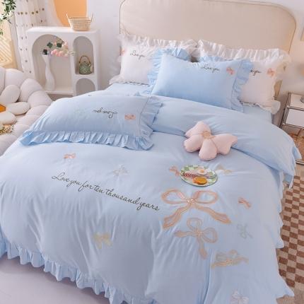 91家纺网 家纺一手货源 找家纺 迪欧芙2023新款纯棉全棉喷气13372公主风四件套妮可-天空蓝