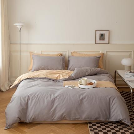 绫韵 2022新款13374全棉素色双拼系列被套 高级灰+浅米驼