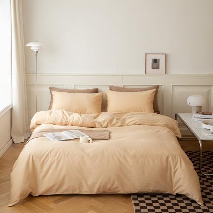绫韵 2022新款13374全棉素色双拼系列被套 浅米驼