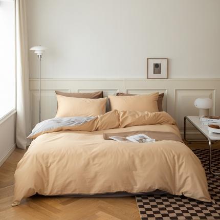 绫韵 2022新款13374全棉素色双拼系列被套 驼色+灰色