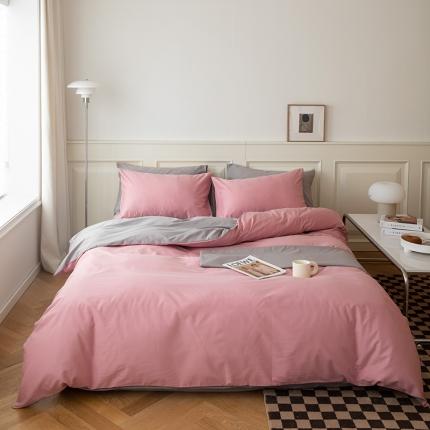 绫韵 2022新款13374全棉素色双拼系列被套 胭脂红+高级灰