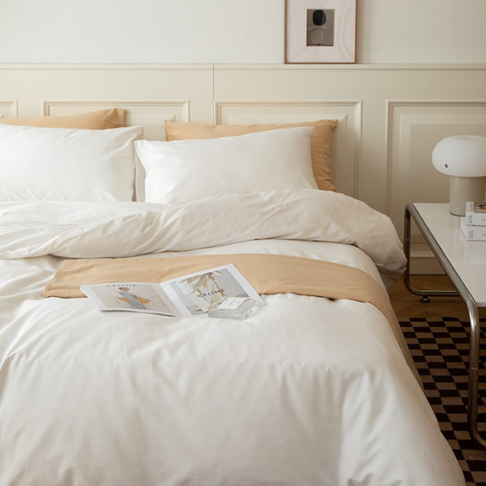 91家纺网 家纺一手货源 找家纺 绫韵 2022新款13374全棉素色双拼系列被套 莹白色