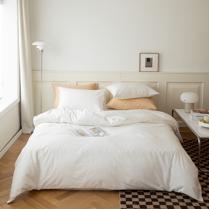 91家纺网 家纺一手货源 找家纺 绫韵 2022新款13374全棉素色双拼系列被套 莹白色