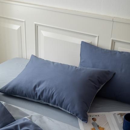 91家纺网 家纺一手货源 找家纺 绫韵2022新款13374全棉双拼枕套48*74藏青+蔚蓝