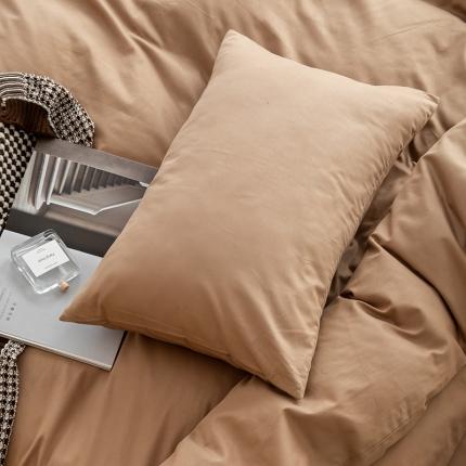 91家纺网 家纺一手货源 找家纺 绫韵 2022新款13374全棉素色双拼枕套48*74胡桃色