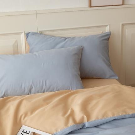 91家纺网 家纺一手货源 找家纺 绫韵 新款13374全棉素色双拼枕套48*74蔚蓝+浅米驼
