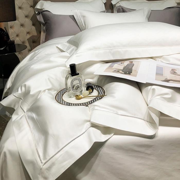 91家纺网 家纺一手货源 找家纺 2022款140支素色镂空全棉四件套纯棉臻系列含礼盒