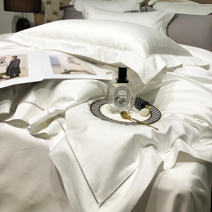 91家纺网 家纺一手货源 找家纺 2022款140支素色镂空全棉四件套纯棉臻系列含礼盒