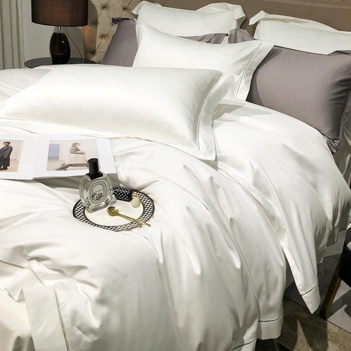 91家纺网 家纺一手货源 找家纺 2022款140支素色镂空全棉四件套纯棉臻系列含礼盒