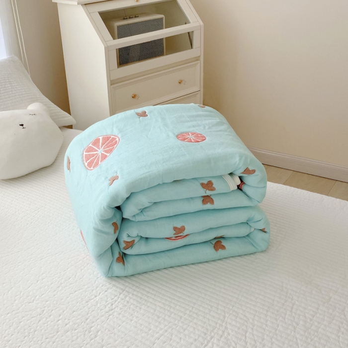 91家纺网 家纺一手货源 找家纺 爱港 2023新款专版全棉A类10层纱布毛巾被盖毯 橙梦