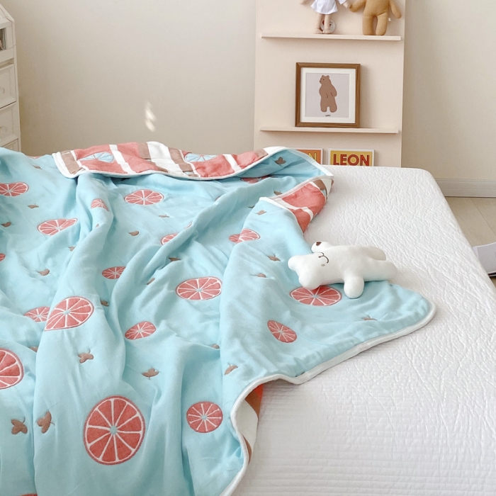 91家纺网 家纺一手货源 找家纺 爱港 2023新款专版全棉A类10层纱布毛巾被盖毯 橙梦