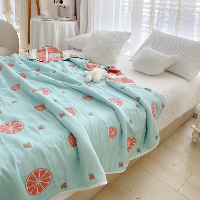 91家纺网 家纺一手货源 找家纺 爱港 2023新款专版全棉A类10层纱布毛巾被盖毯 橙梦