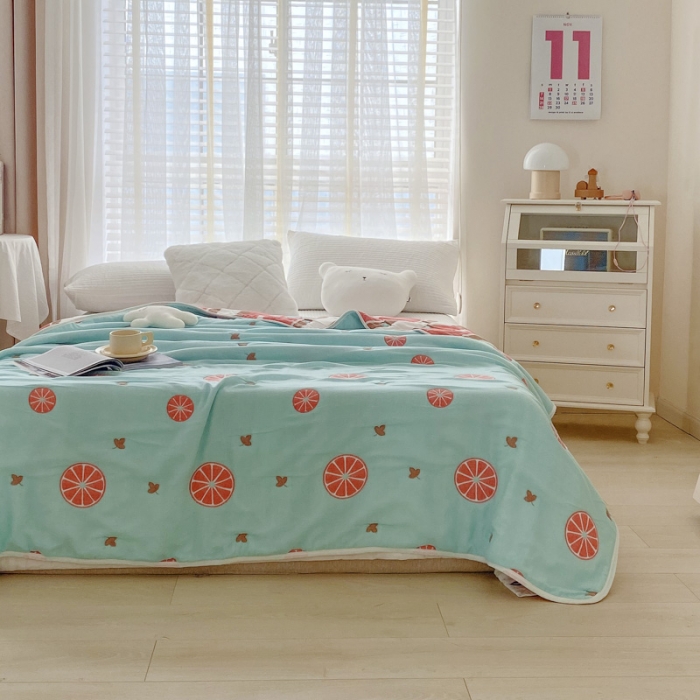 91家纺网 家纺一手货源 找家纺 爱港 2023新款专版全棉A类10层纱布毛巾被盖毯 橙梦