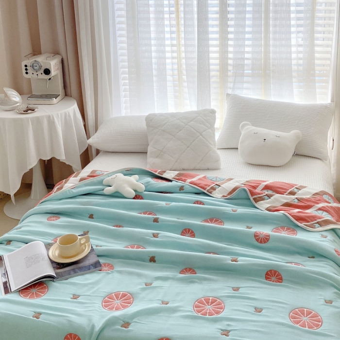 91家纺网 家纺一手货源 找家纺 爱港 2023新款专版全棉A类10层纱布毛巾被盖毯 橙梦