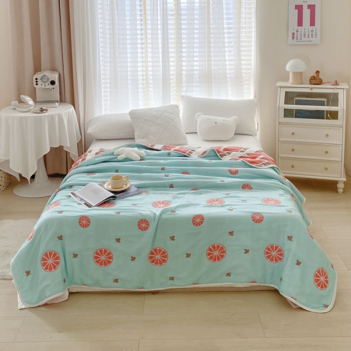 91家纺网 家纺一手货源 找家纺 爱港 2023新款专版全棉A类10层纱布毛巾被盖毯 橙梦