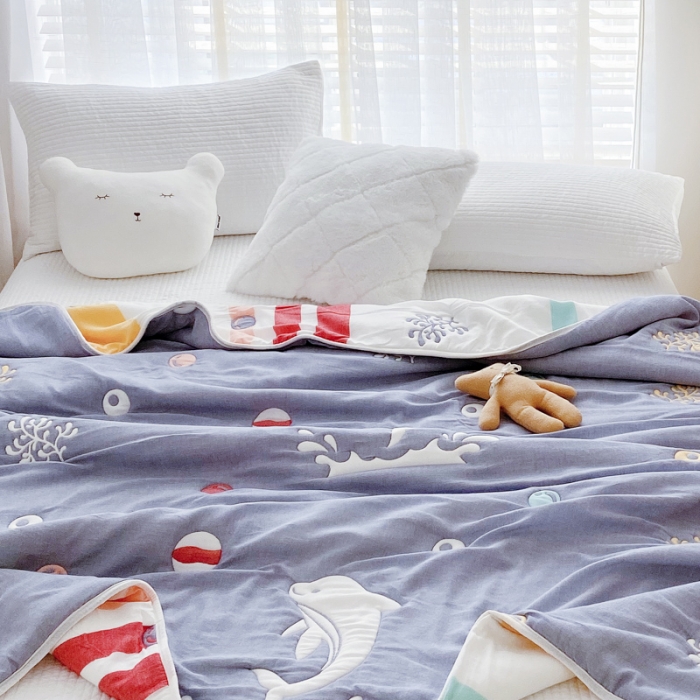 91家纺网 家纺一手货源 找家纺 爱港 2023新款专版全棉A类10层纱布毛巾被盖毯 海之梦