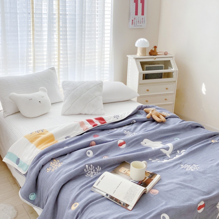 91家纺网 家纺一手货源 找家纺 爱港 2023新款专版全棉A类10层纱布毛巾被盖毯 海之梦