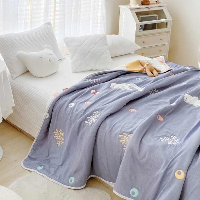 91家纺网 家纺一手货源 找家纺 爱港 2023新款专版全棉A类10层纱布毛巾被盖毯 海之梦