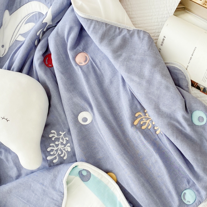 91家纺网 家纺一手货源 找家纺 爱港 2023新款专版全棉A类10层纱布毛巾被盖毯 海之梦