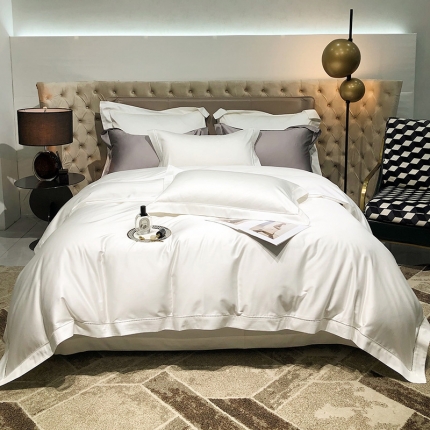 91家纺网 家纺一手货源 找家纺 2022款140支素色镂空全棉四件套纯棉臻系列含礼盒