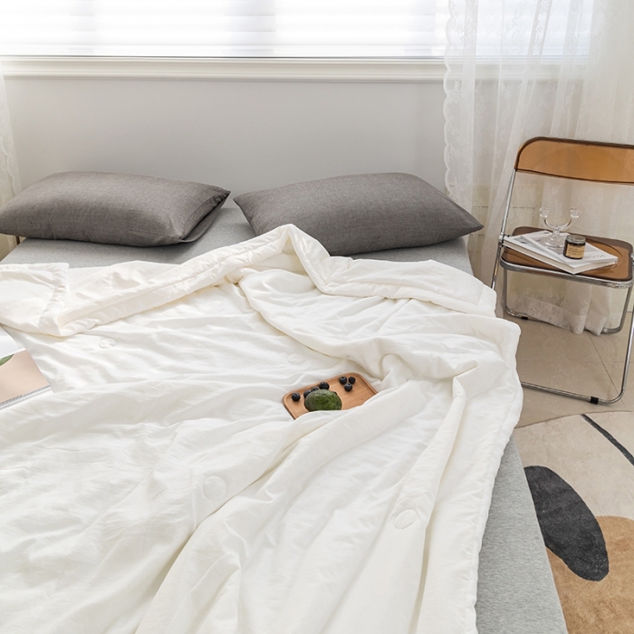91家纺网 家纺一手货源 找家纺 2022新款水洗棉大豆纤维夏凉被 风格2 珍珠白